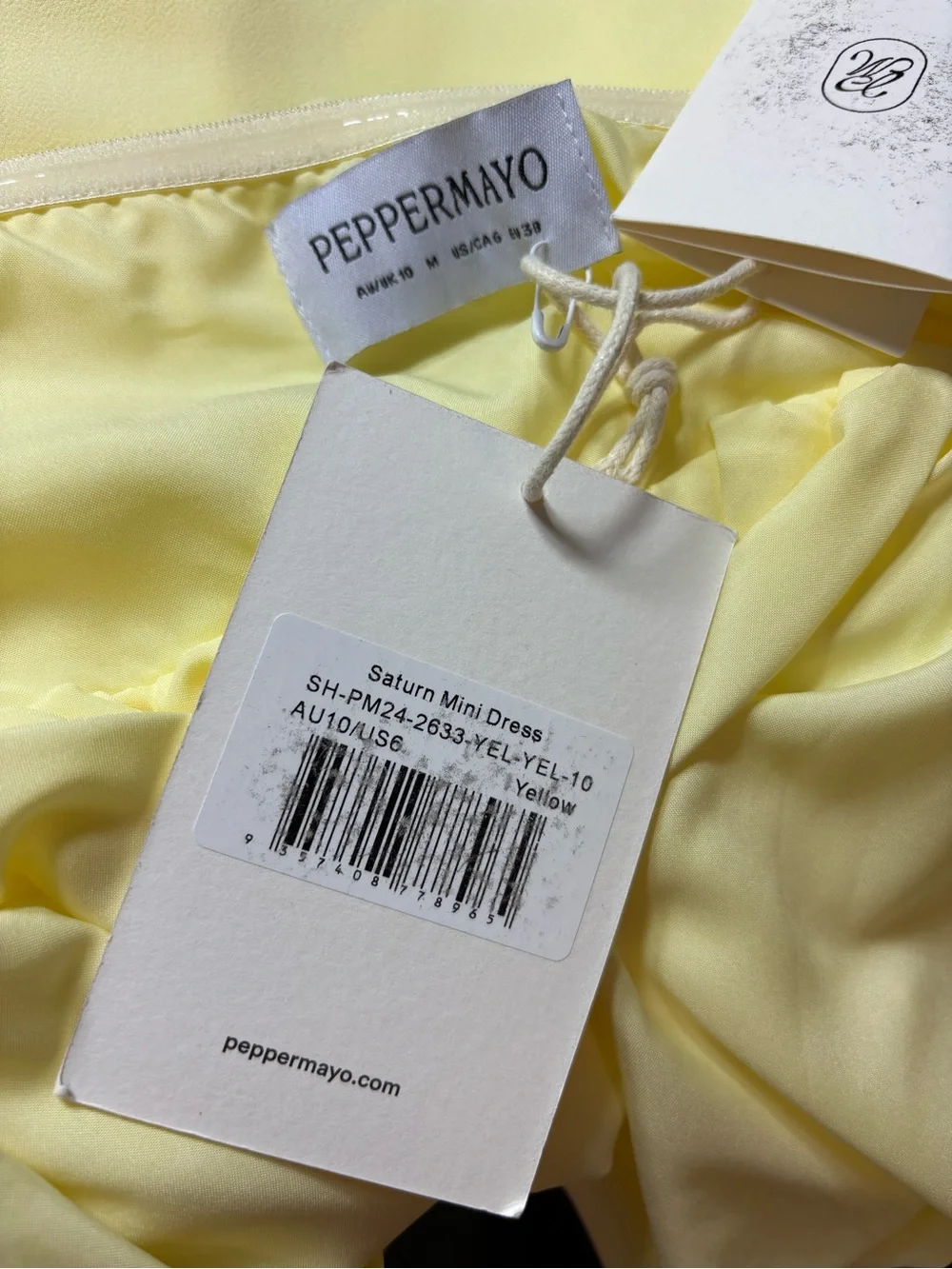 NWT New Peppermayo Saturn Yellow Strapless Chiffon Mini Babydoll Dress Sz 6 - Picture 14 of 16